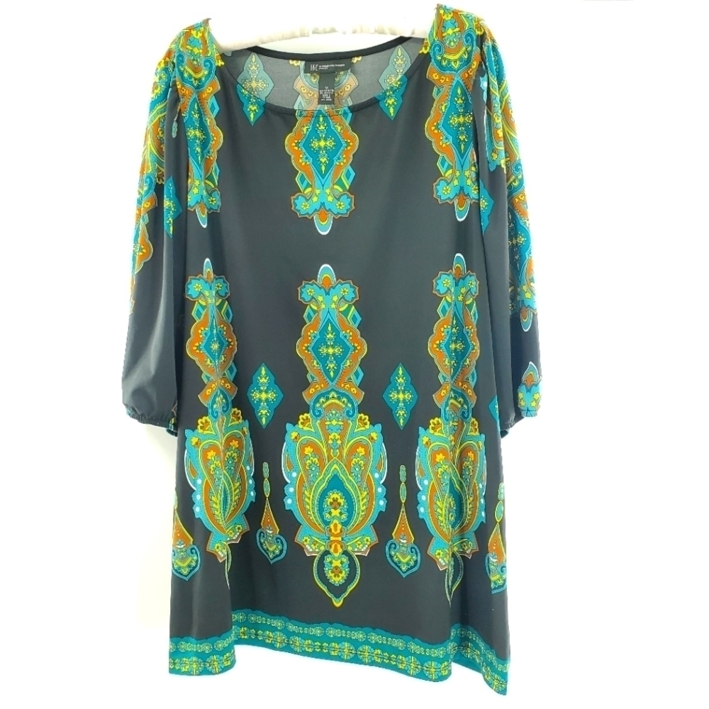 I-N-C International Concepts Woman black and teal tunic top 1X
